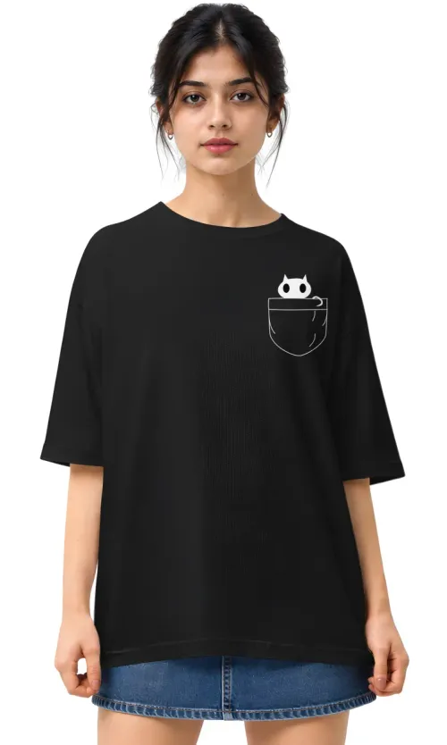 Pocket Cat | Oversized Drop Shoulder Tee