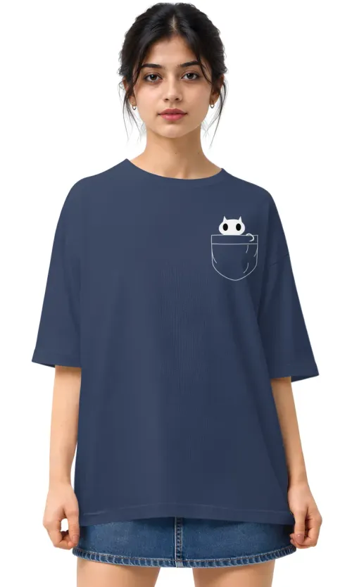 Pocket Cat | Oversized Drop Shoulder Tee