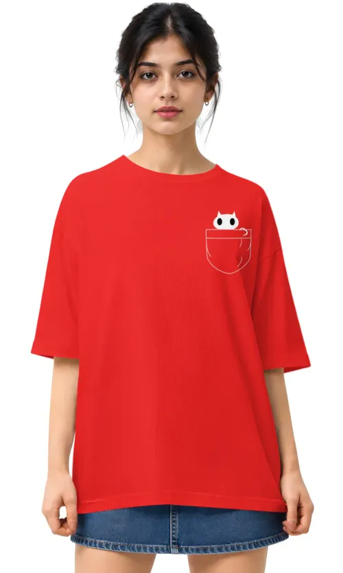 Pocket Cat | Oversized Drop Shoulder Tee