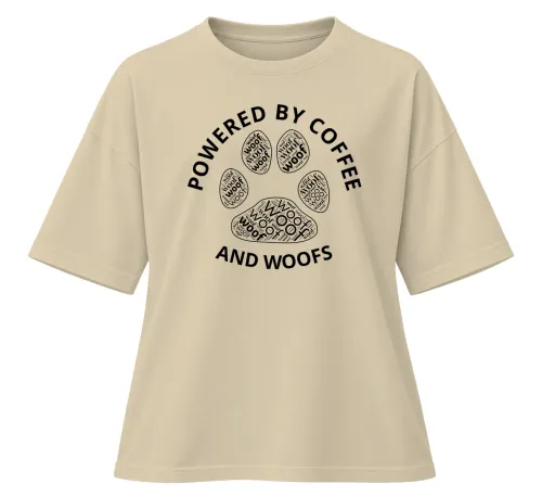 Powered By Coffee And Woofs | Oversized Drop Shoulder Tee