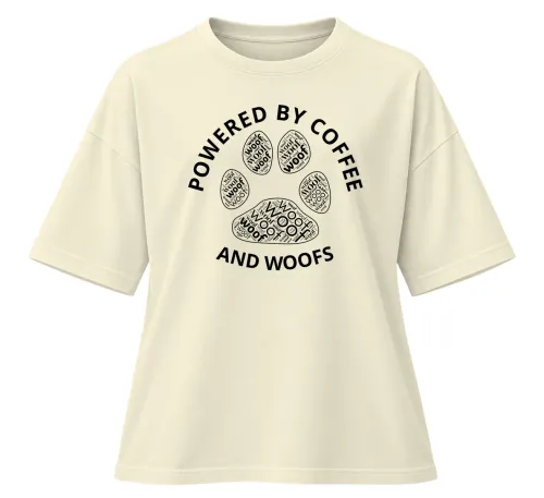 Powered By Coffee And Woofs | Oversized Drop Shoulder Tee