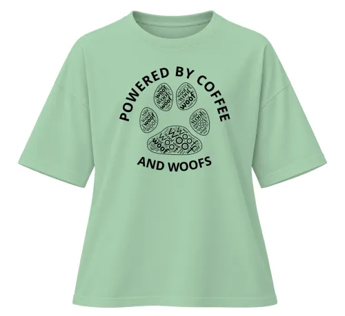 Powered By Coffee And Woofs | Oversized Drop Shoulder Tee