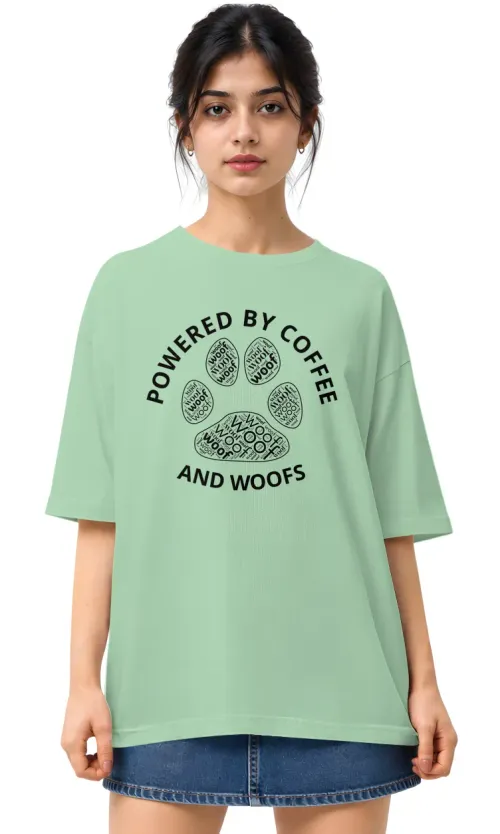Powered By Coffee And Woofs | Oversized Drop Shoulder Tee